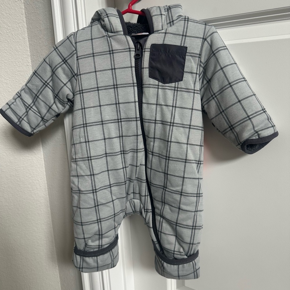 Wonder Nation Plaid Hooded Bodysuit - Gray and Black